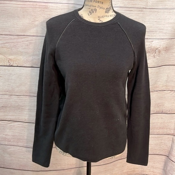 J. McLaughlin Sweater Faux Leather Elbow Pads Trim Black Size XS Vegan - Picture 2 of 9